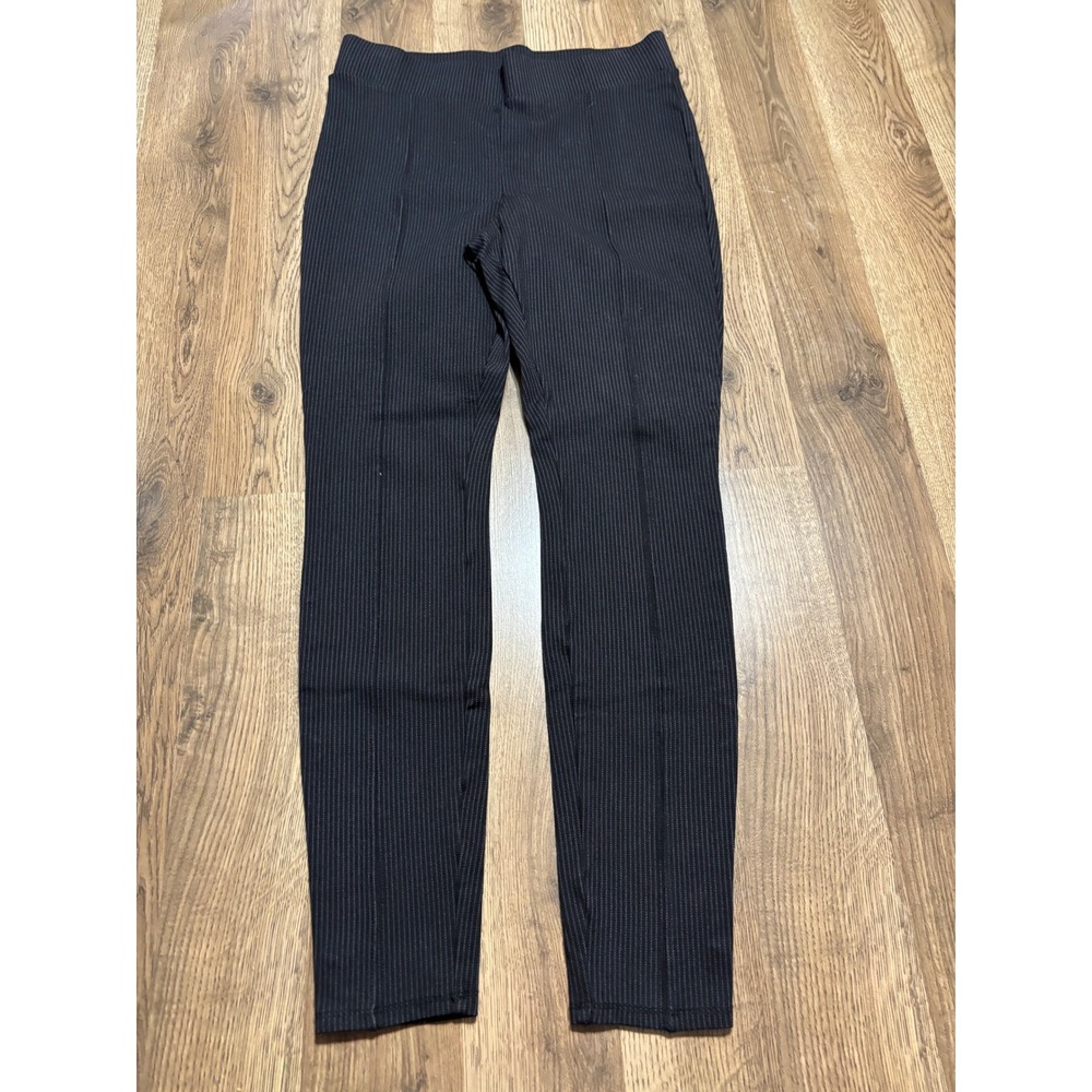 Time and Tru Leggings Women Size M (8-10) Black Pinstripe Pull On Stretch Pants
